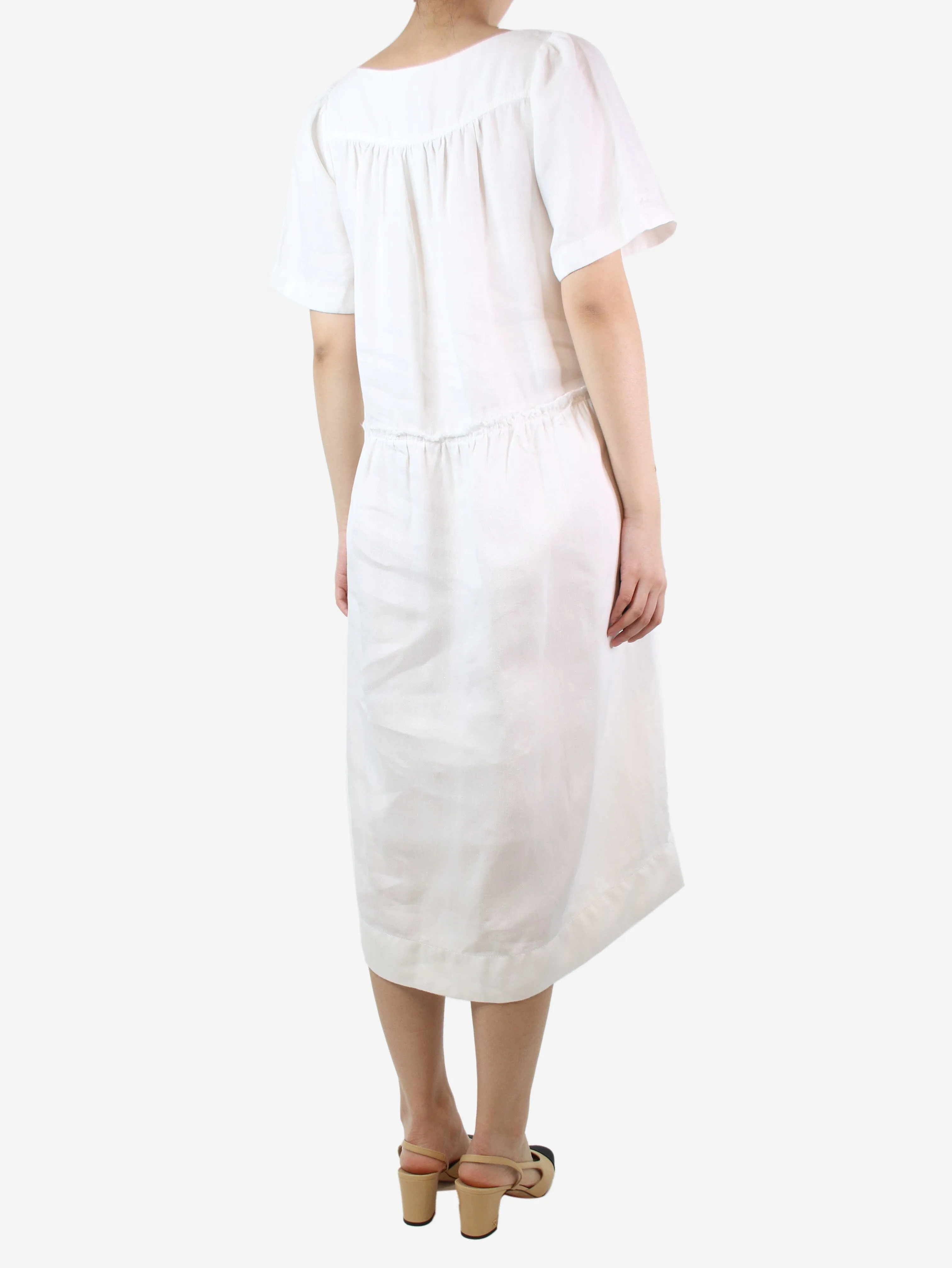 White frayed edge linen midi dress - size S