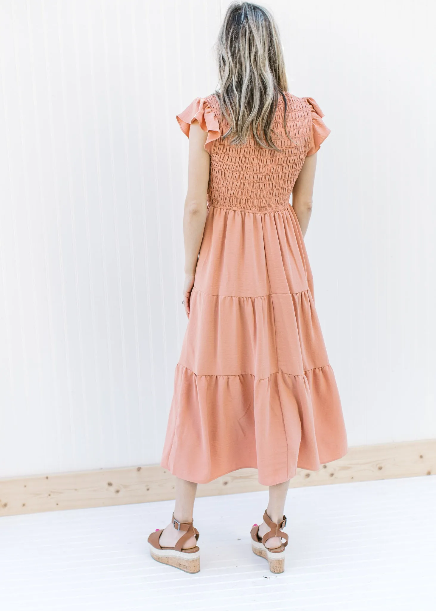 X Apricot Smocked Midi Dress